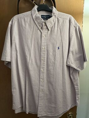 Ralph Lauren Men’s Button-Down Short Sleeve Shirt - Purple & White Check